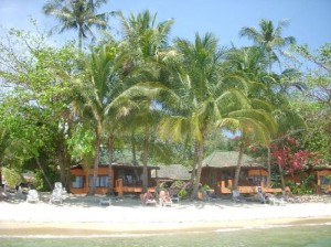 Sand Sea Resort & Spa bungalows seen from the sea