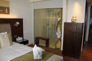 Park Plaza Sukhumvit Bangkok view of the other side with bathroom and open glass shower